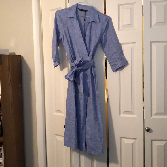 zara blue linen dress